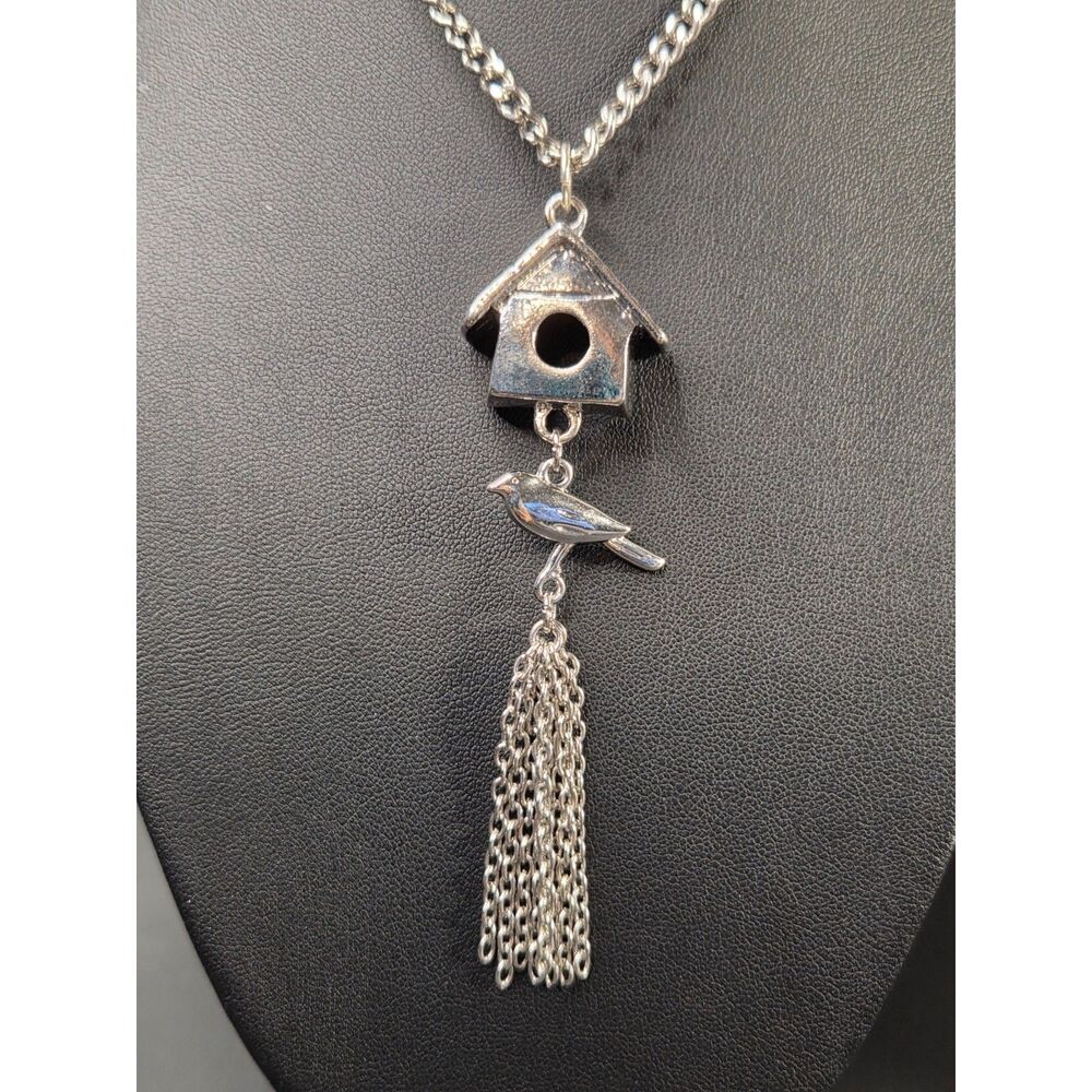 Vintage Birdhouse and Bird Necklace